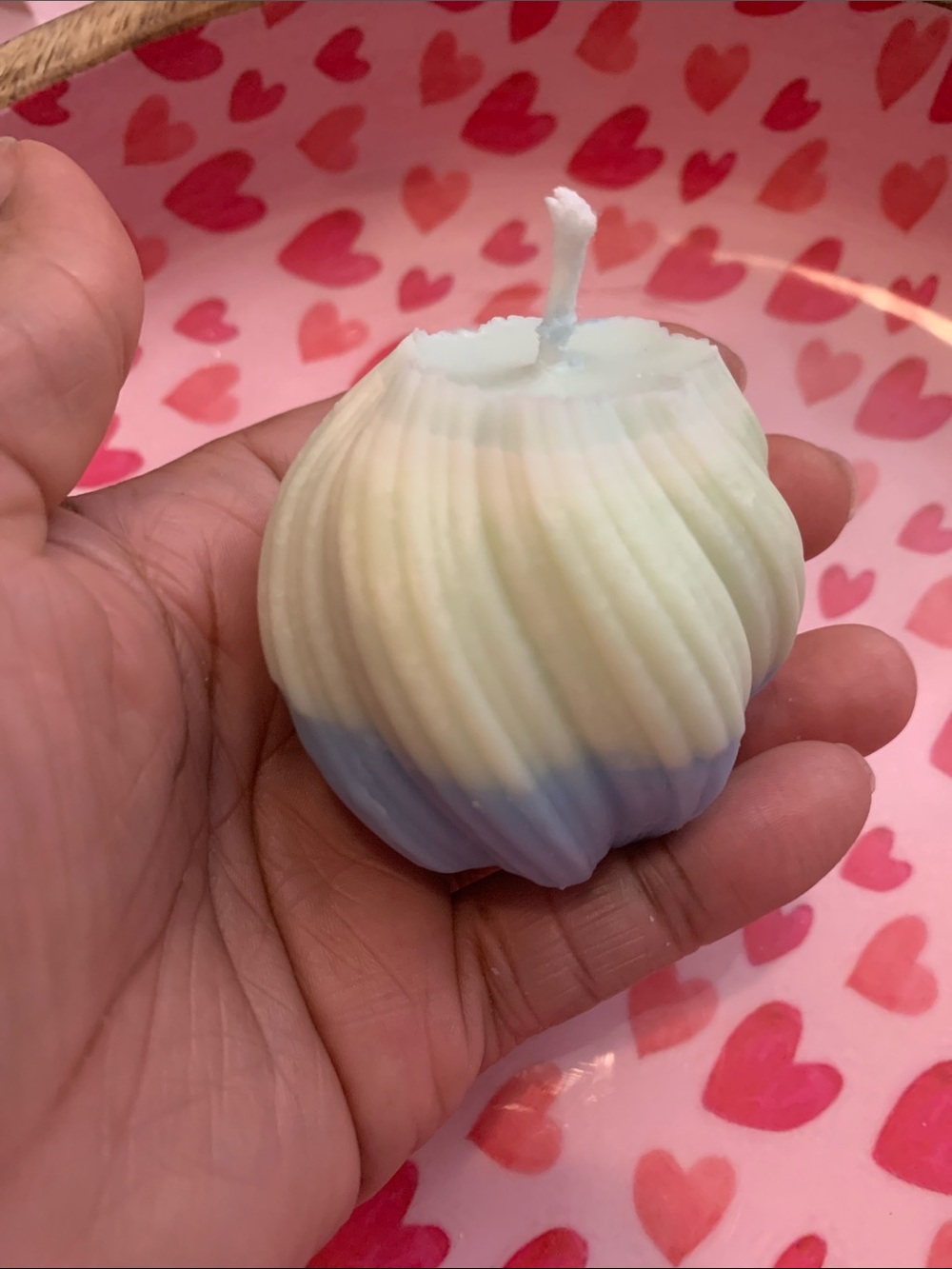 Hand-Poured Two-Tone Pastel Blue and Cream Decorative Candle
